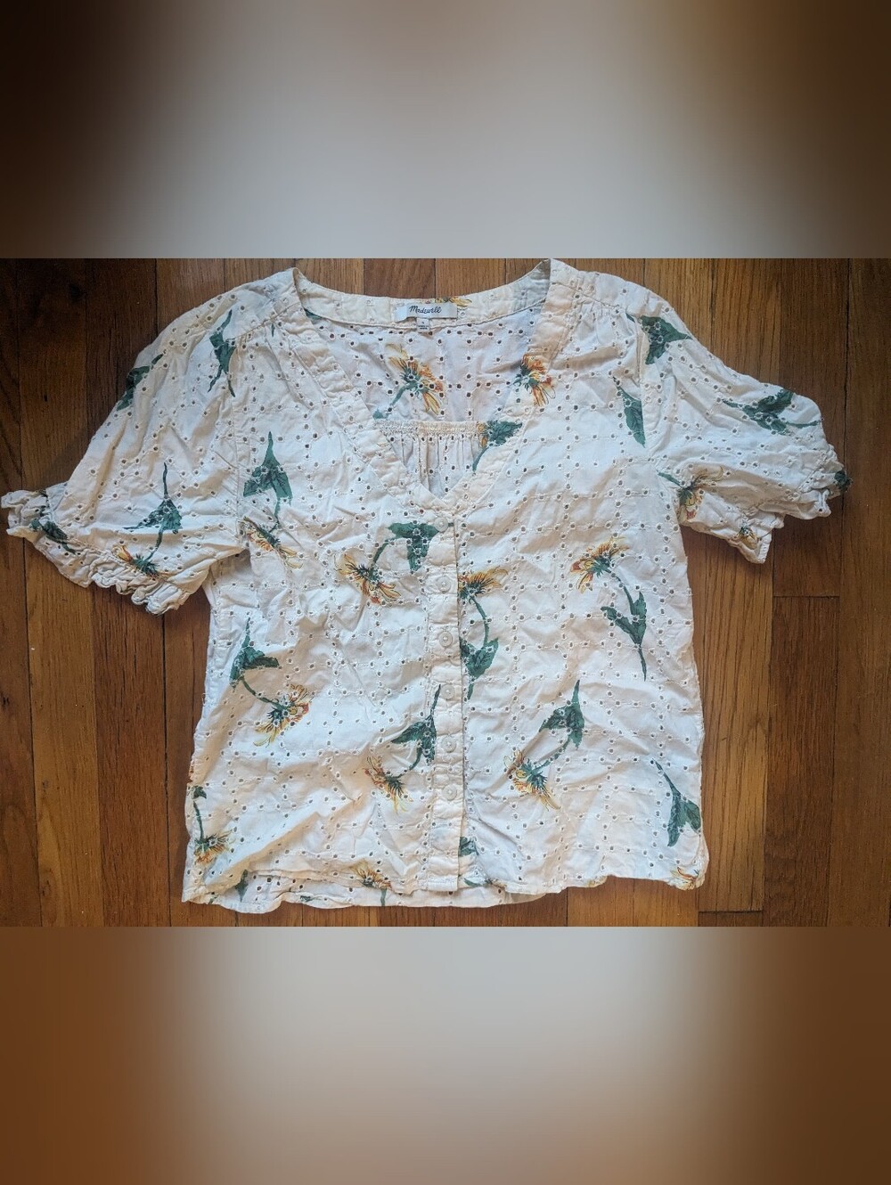 Madewell V neck Eyelet Sunflower Blouse